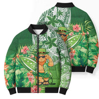 Aloha Hawaii St Patrick's Day Bomber Puffer Jacket Polynesian Style