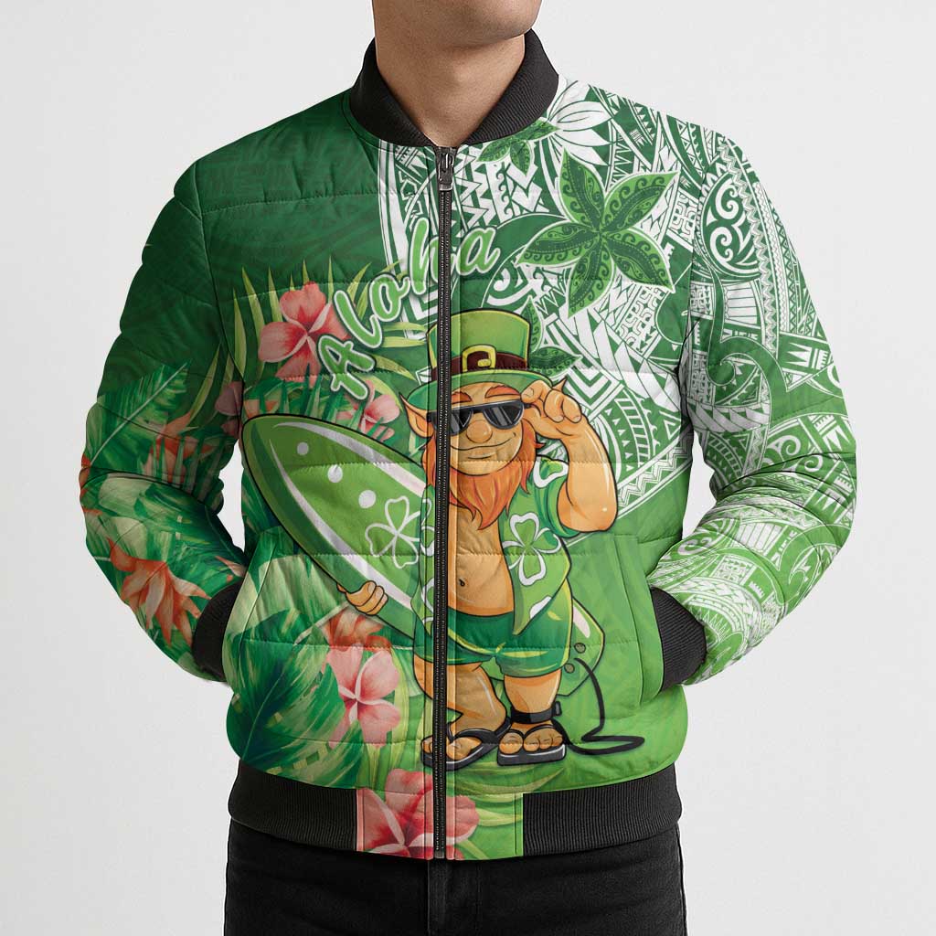 Aloha Hawaii St Patrick's Day Bomber Puffer Jacket Polynesian Style