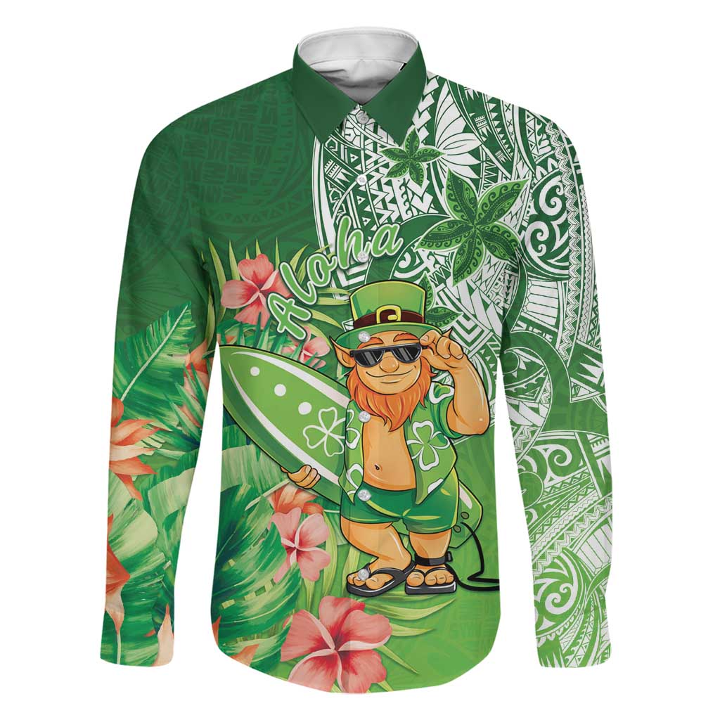 Aloha Hawaii St Patrick's Day Family Matching Off The Shoulder Long Sleeve Dress and Hawaiian Shirt Polynesian Style
