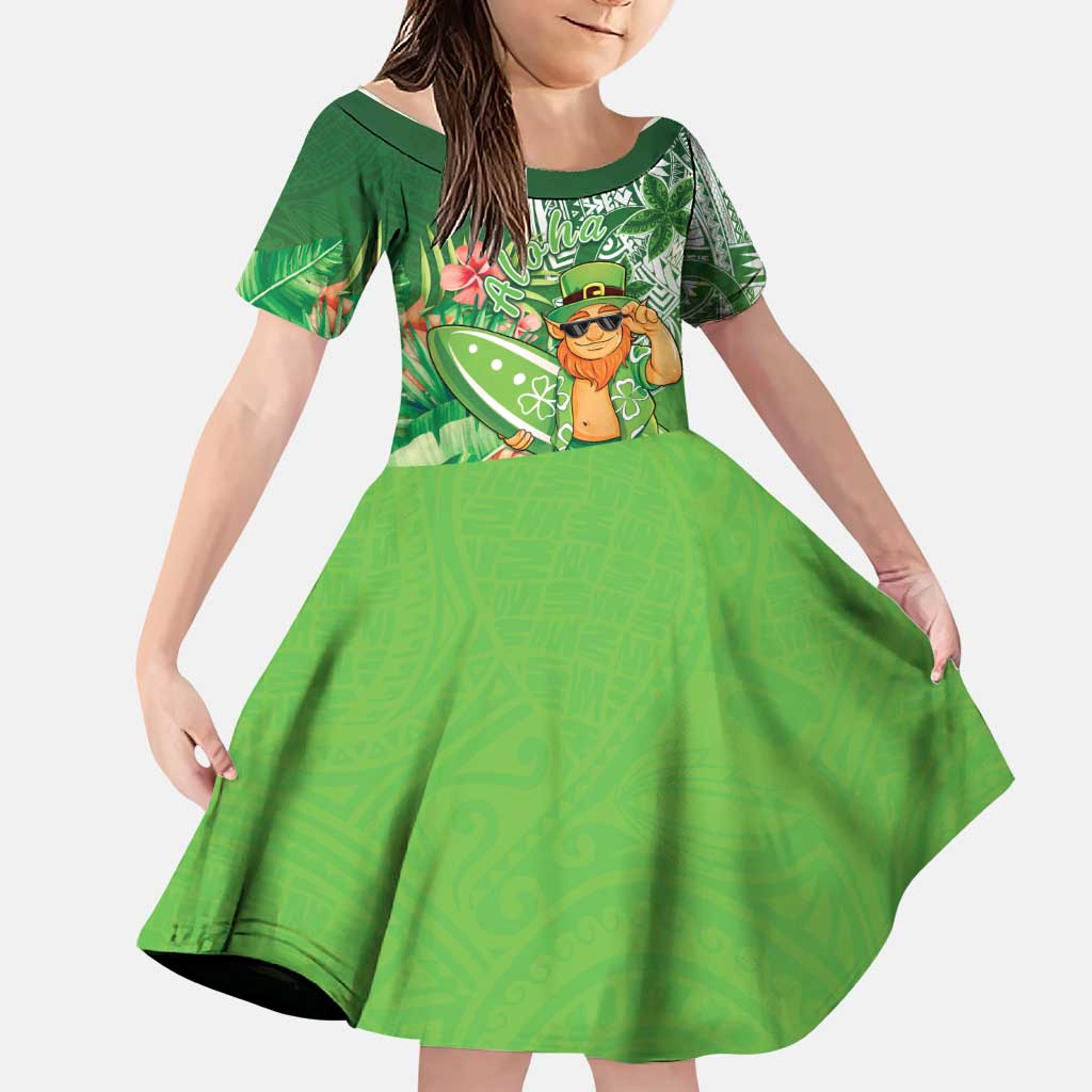 Aloha Hawaii St Patrick's Day Family Matching Off Shoulder Maxi Dress and Hawaiian Shirt Polynesian Style LT05 Daughter's Dress Green - Polynesian Pride