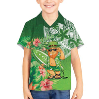 Aloha Hawaii St Patrick's Day Family Matching Off Shoulder Short Dress and Hawaiian Shirt Polynesian Style LT05 Son's Shirt Green - Polynesian Pride