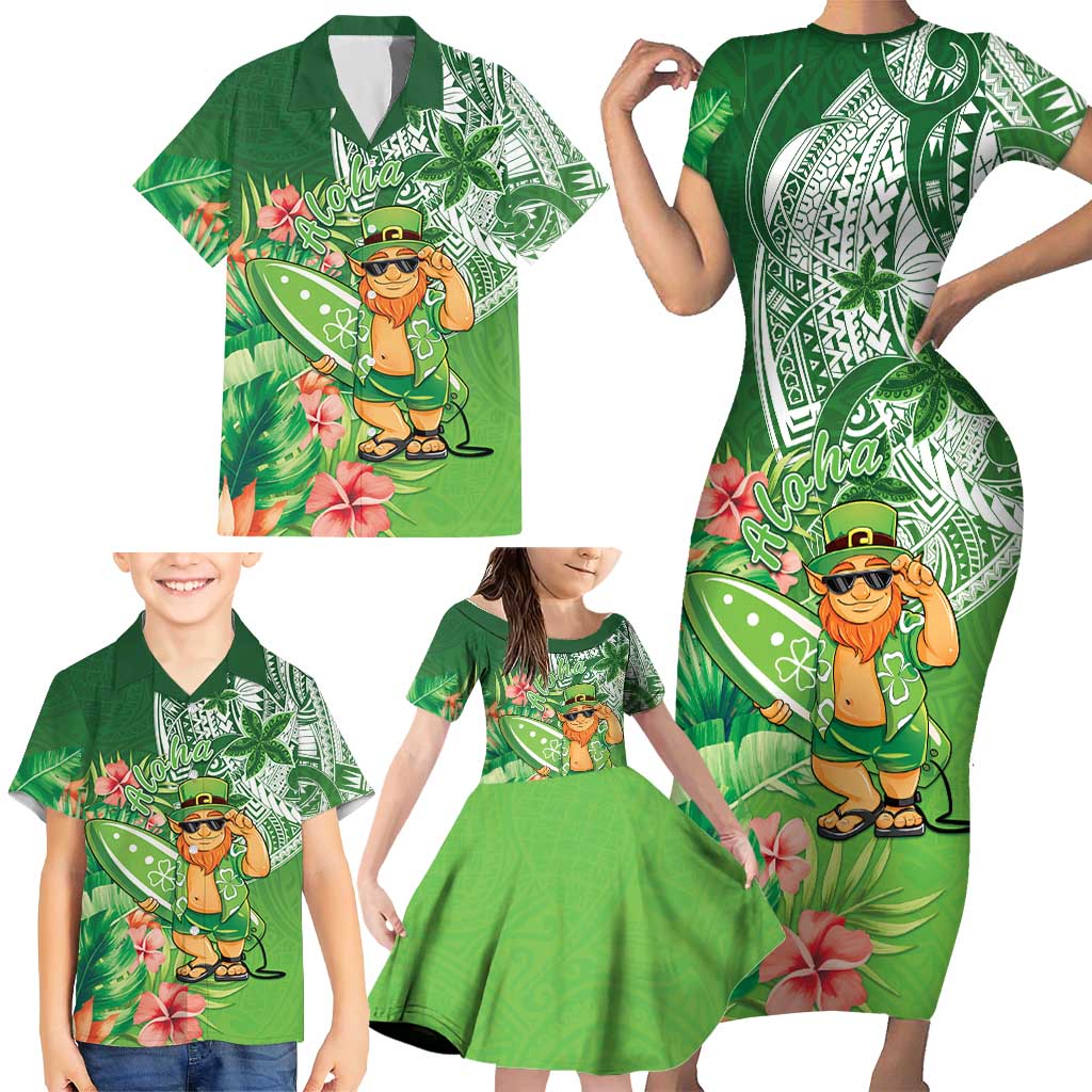 Aloha Hawaii St Patrick's Day Family Matching Short Sleeve Bodycon Dress and Hawaiian Shirt Polynesian Style LT05 - Polynesian Pride