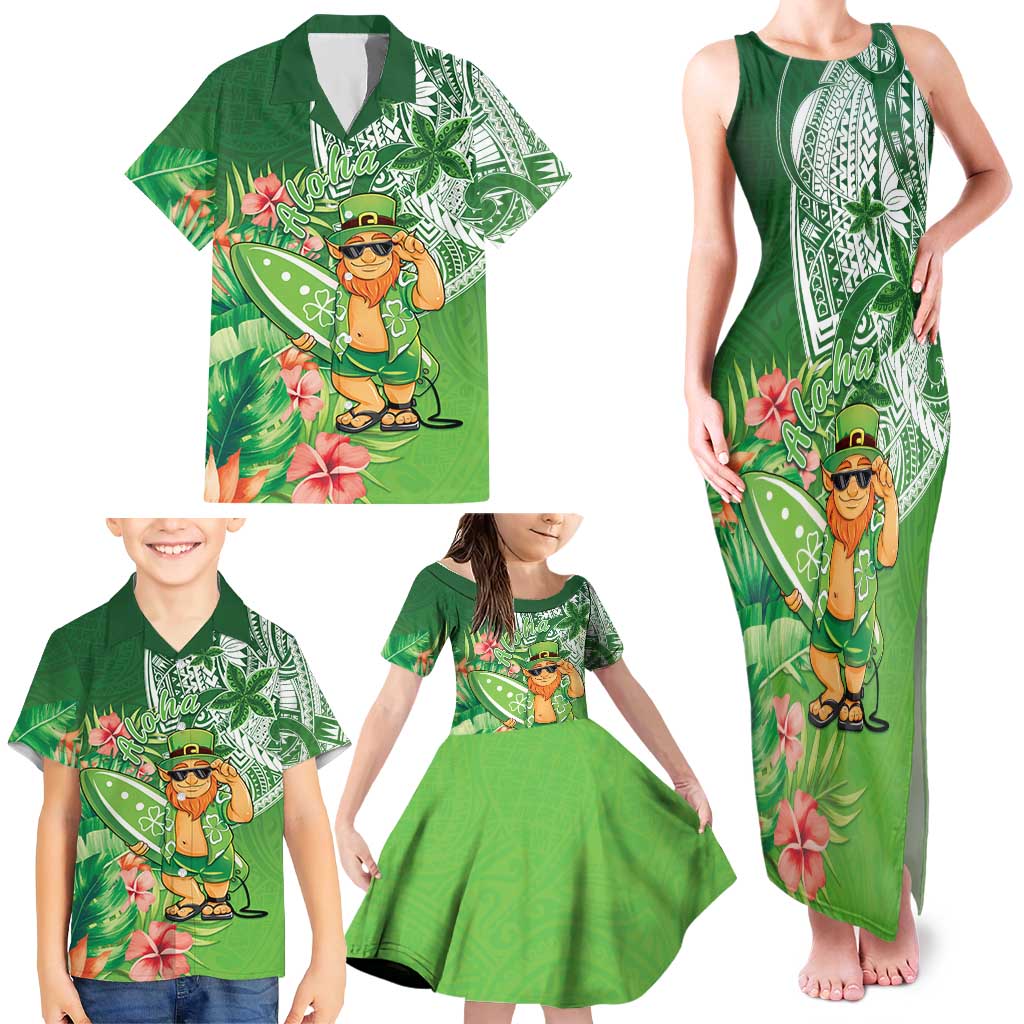 Aloha Hawaii St Patrick's Day Family Matching Tank Maxi Dress and Hawaiian Shirt Polynesian Style