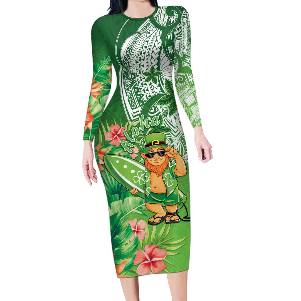 Aloha Hawaii St Patrick's Day Long Sleeve Bodycon Dress Polynesian Style
