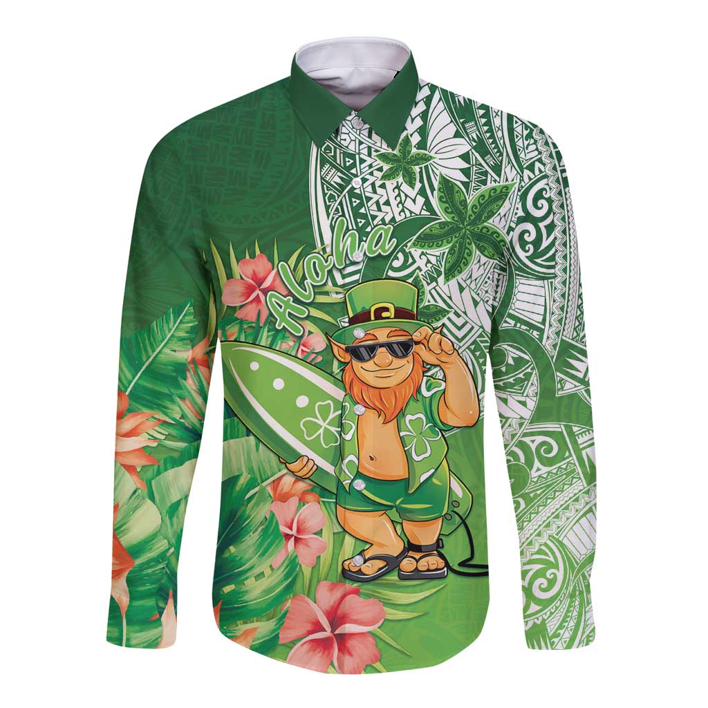 Aloha Hawaii St Patrick's Day Long Sleeve Button Shirt Polynesian Style