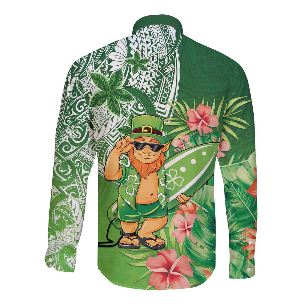 Aloha Hawaii St Patrick's Day Long Sleeve Button Shirt Polynesian Style