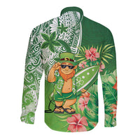 Aloha Hawaii St Patrick's Day Long Sleeve Button Shirt Polynesian Style