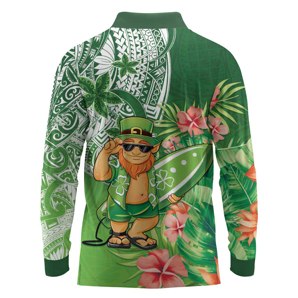 Aloha Hawaii St Patrick's Day Long Sleeve Polo Shirt Polynesian Style