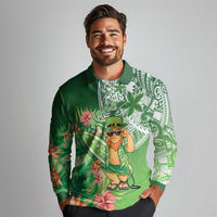 Aloha Hawaii St Patrick's Day Long Sleeve Polo Shirt Polynesian Style