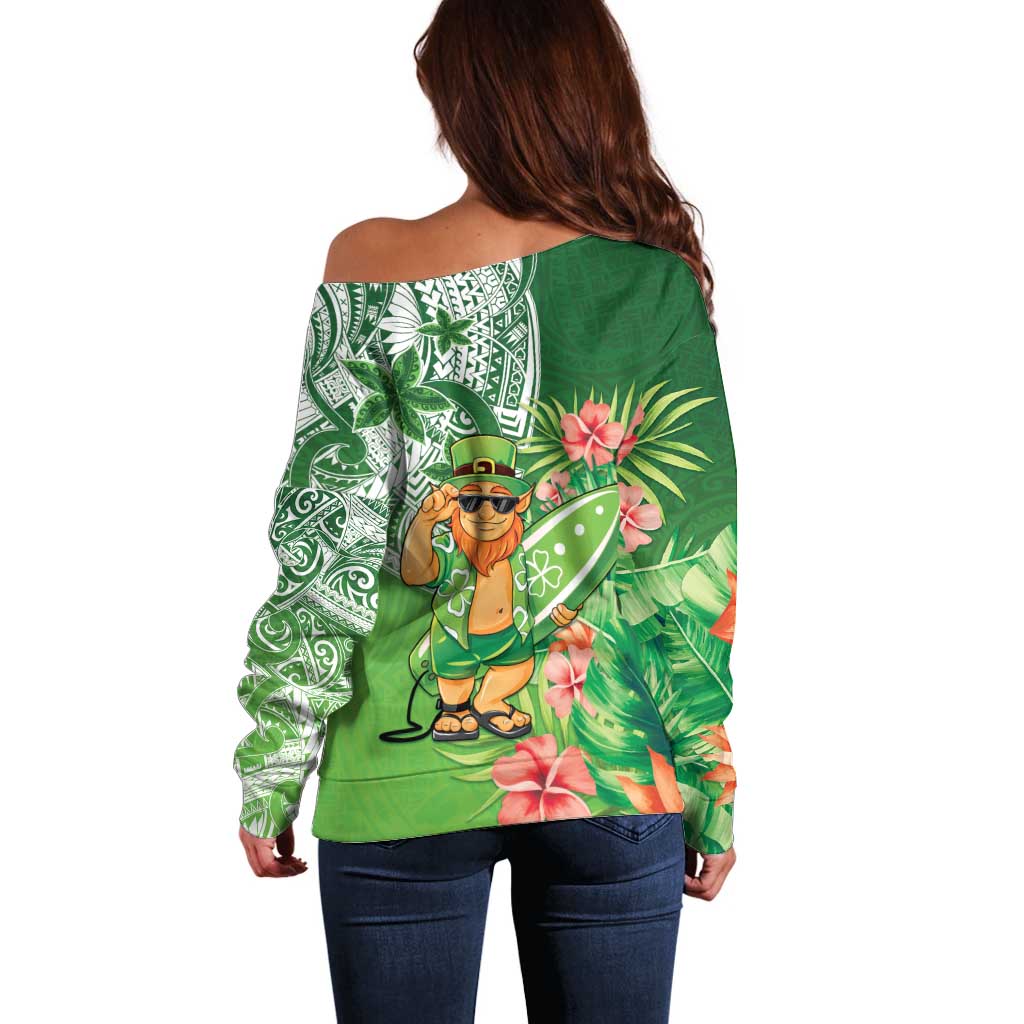 Aloha Hawaii St Patrick's Day Off Shoulder Sweater Polynesian Style