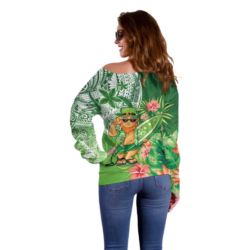 Aloha Hawaii St Patrick's Day Off Shoulder Sweater Polynesian Style