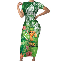 Aloha Hawaii St Patrick's Day Short Sleeve Bodycon Dress Polynesian Style