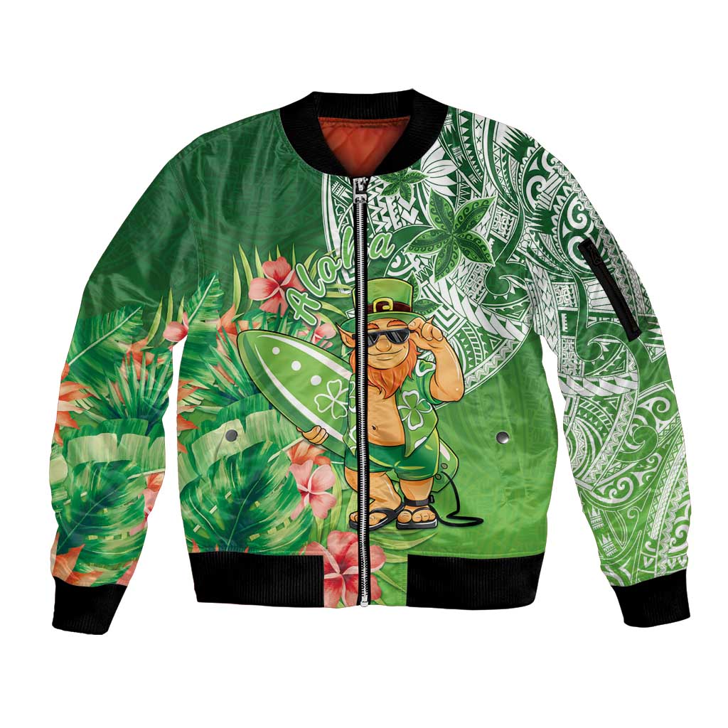 Aloha Hawaii St Patrick's Day Sleeve Zip Bomber Jacket Polynesian Style