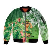 Aloha Hawaii St Patrick's Day Sleeve Zip Bomber Jacket Polynesian Style
