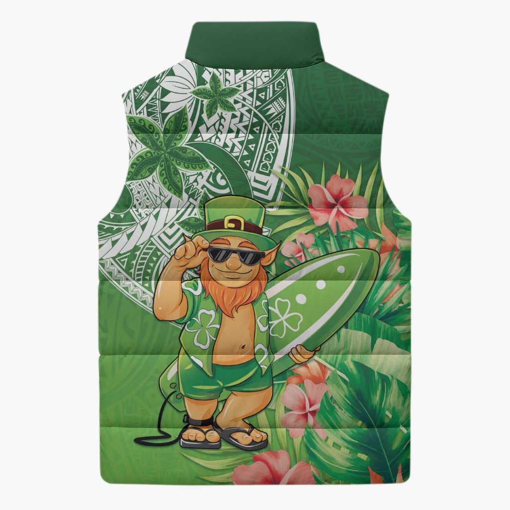 Aloha Hawaii St Patrick's Day Sleeveless Puffer Jacket Polynesian Style