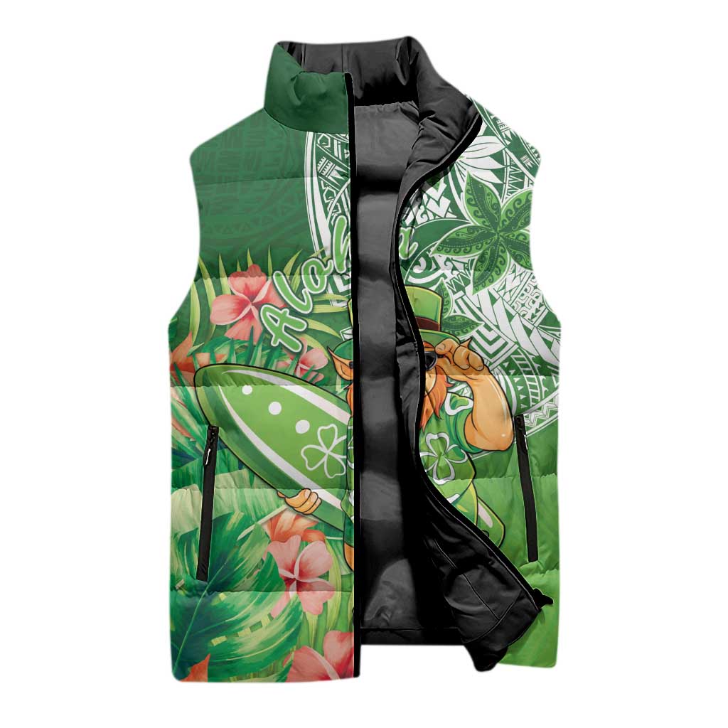 Aloha Hawaii St Patrick's Day Sleeveless Puffer Jacket Polynesian Style
