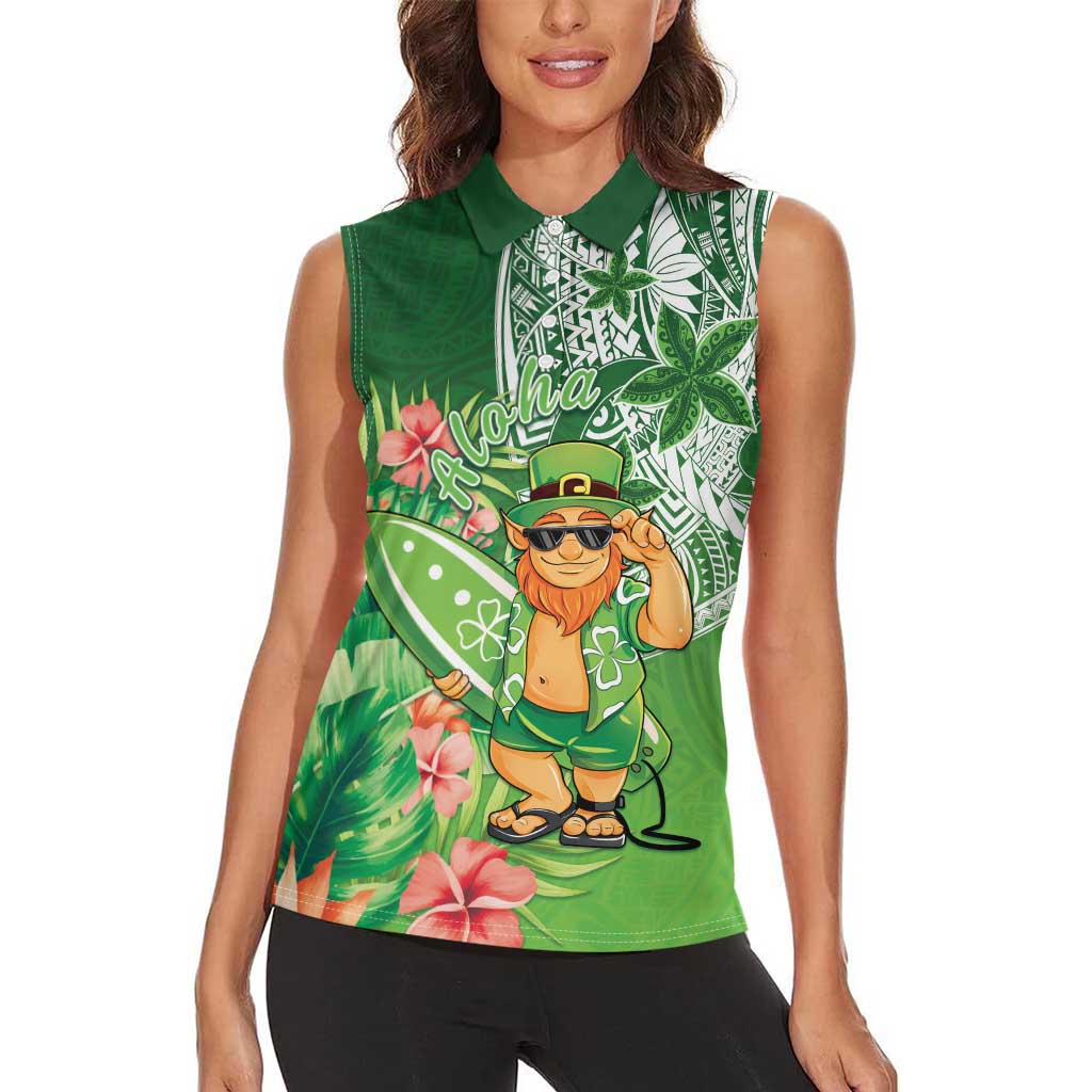 Aloha Hawaii St Patrick's Day Women Sleeveless Polo Shirt Polynesian Style