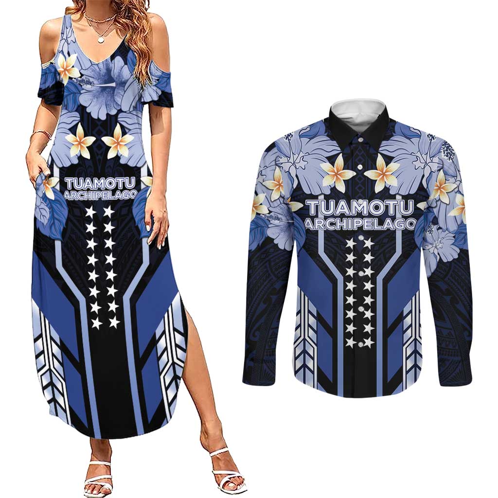 French Polynesia Tuamotu Archipelago Couples Matching Summer Maxi Dress and Long Sleeve Button Shirt Polynesian Pattern Unique Style LT05 Navy - Polynesian Pride