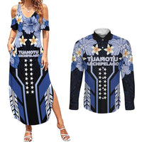 French Polynesia Tuamotu Archipelago Couples Matching Summer Maxi Dress and Long Sleeve Button Shirt Polynesian Pattern Unique Style LT05 Navy - Polynesian Pride