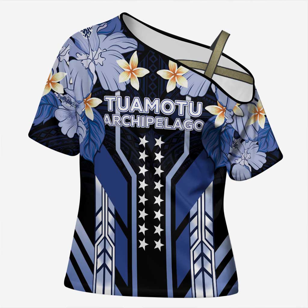 French Polynesia Tuamotu Archipelago Cross Shoulder Shirt Polynesian Pattern Unique Style LT05 Female Navy - Polynesian Pride