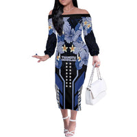 French Polynesia Tuamotu Archipelago Family Matching Off The Shoulder Long Sleeve Dress and Hawaiian Shirt Polynesian Pattern Unique Style LT05 Mom's Dress Navy - Polynesian Pride