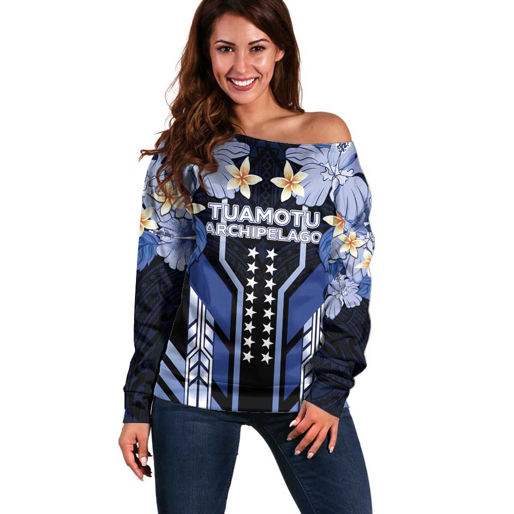 French Polynesia Tuamotu Archipelago Off Shoulder Sweater Polynesian Pattern Unique Style LT05 Women Navy - Polynesian Pride