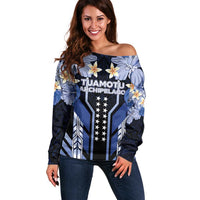 French Polynesia Tuamotu Archipelago Off Shoulder Sweater Polynesian Pattern Unique Style LT05 Women Navy - Polynesian Pride