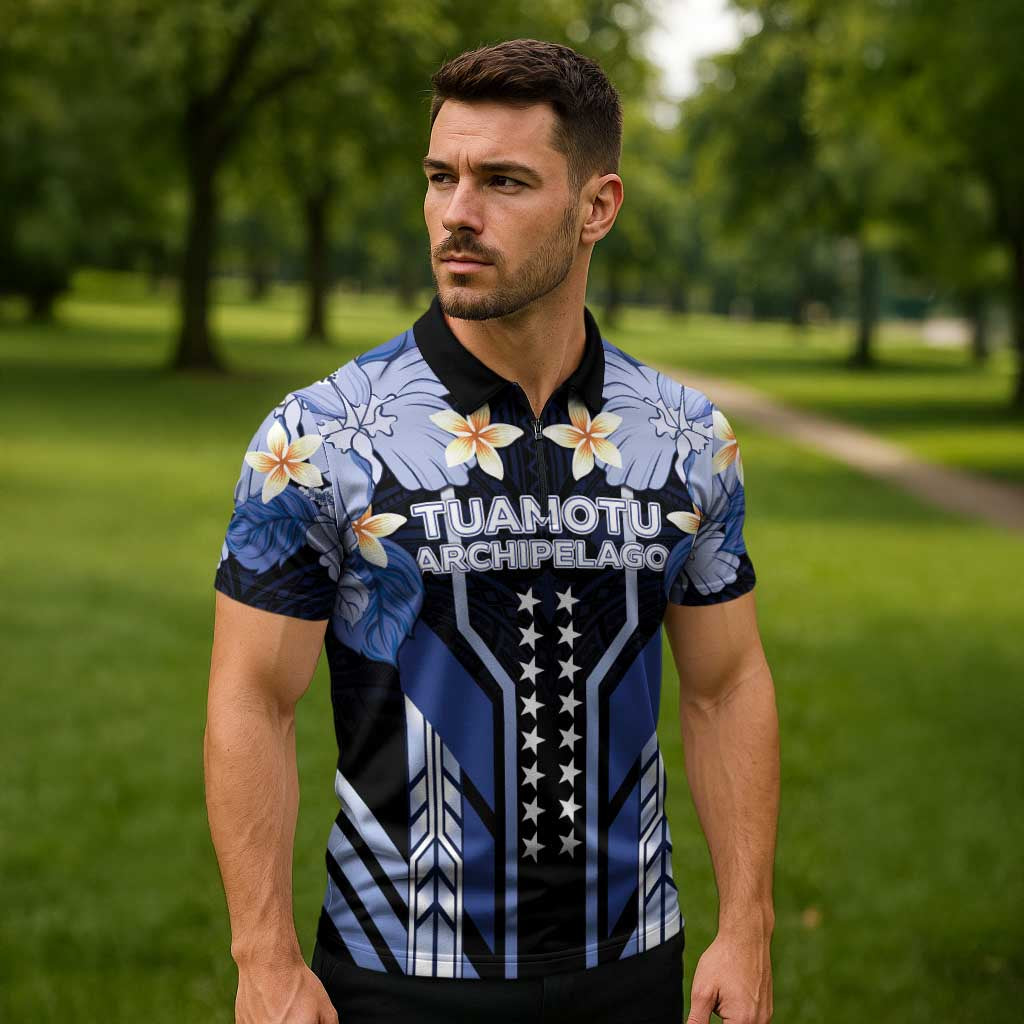 French Polynesia Tuamotu Archipelago Zipper Polo Shirt Polynesian Pattern Unique Style LT05 - Polynesian Pride