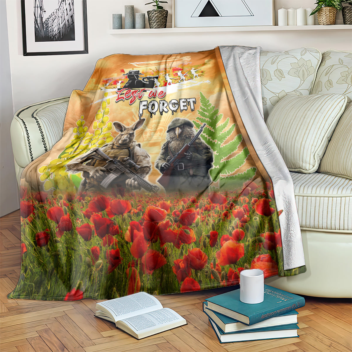 Australia And New Zealand ANZAC Day Blanket Kangaroo And Kiwi Bird Soldiers Lest We Forget