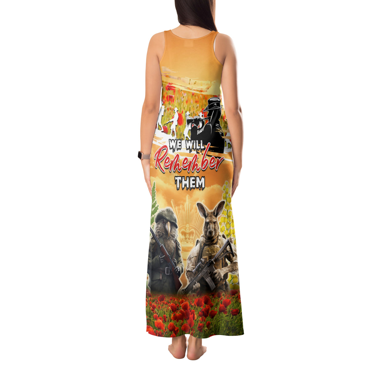 Australia And New Zealand ANZAC Day Tank Maxi Dress Kangaroo And Kiwi Bird Soldiers Lest We Forget LT05 - Polynesian Pride