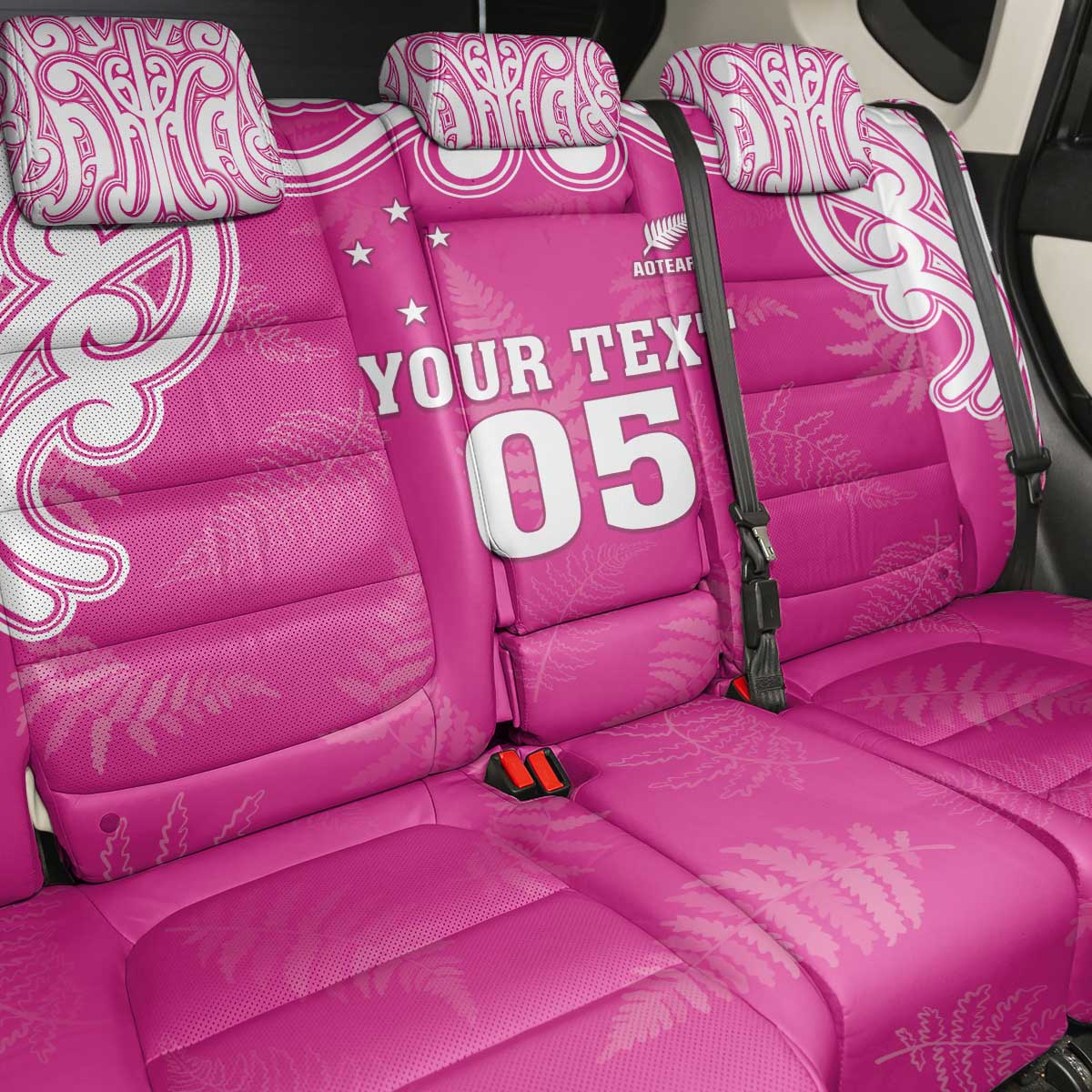 New Zealand Fern Women Rugby Custom Back Car Seat Cover Pink Maori Pattern LT05 - Polynesian Pride