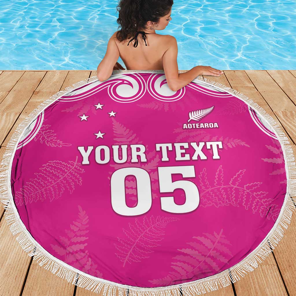 New Zealand Fern Women Rugby Custom Beach Blanket Pink Maori Pattern