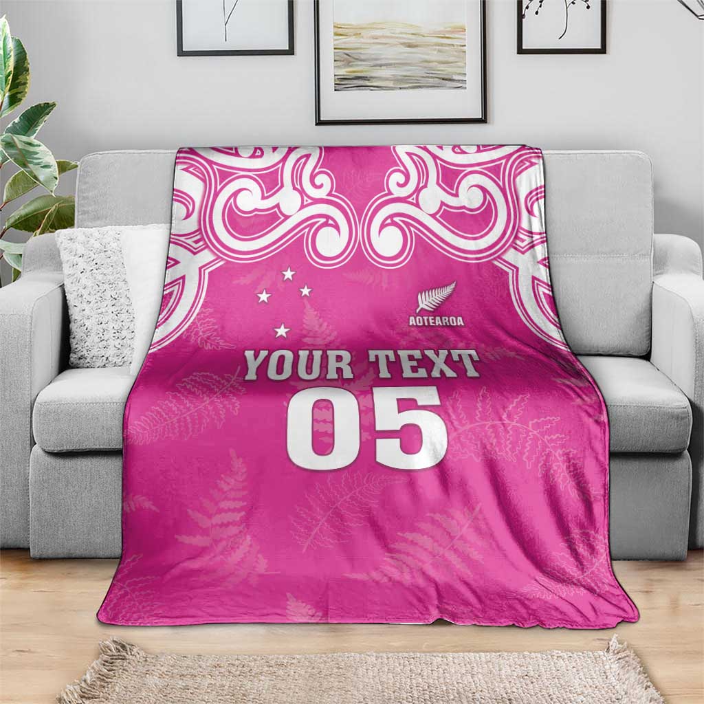 New Zealand Fern Women Rugby Custom Blanket Pink Maori Pattern