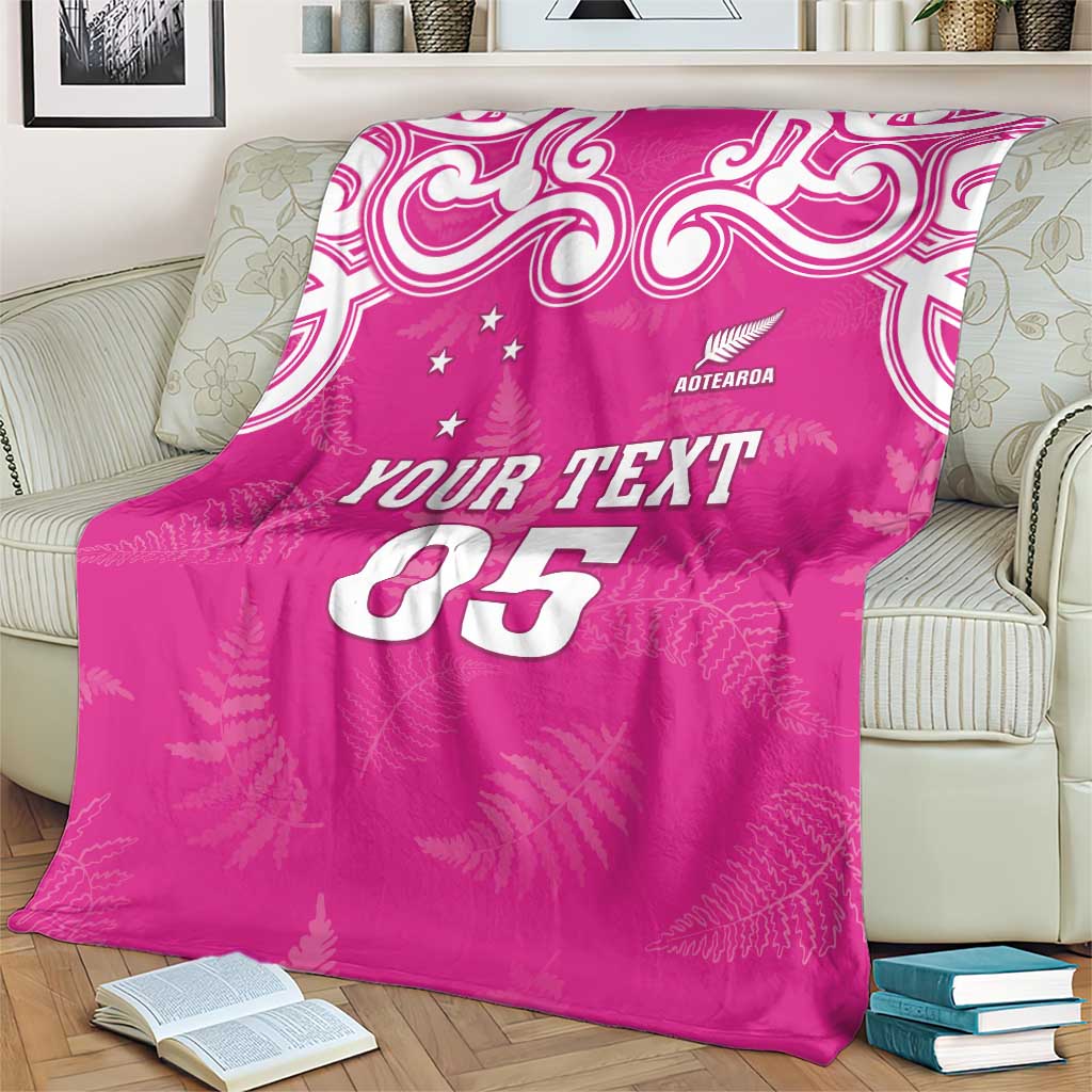 New Zealand Fern Women Rugby Custom Blanket Pink Maori Pattern