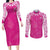 New Zealand Fern Women Rugby Custom Couples Matching Long Sleeve Bodycon Dress and Long Sleeve Button Shirt Pink Maori Pattern