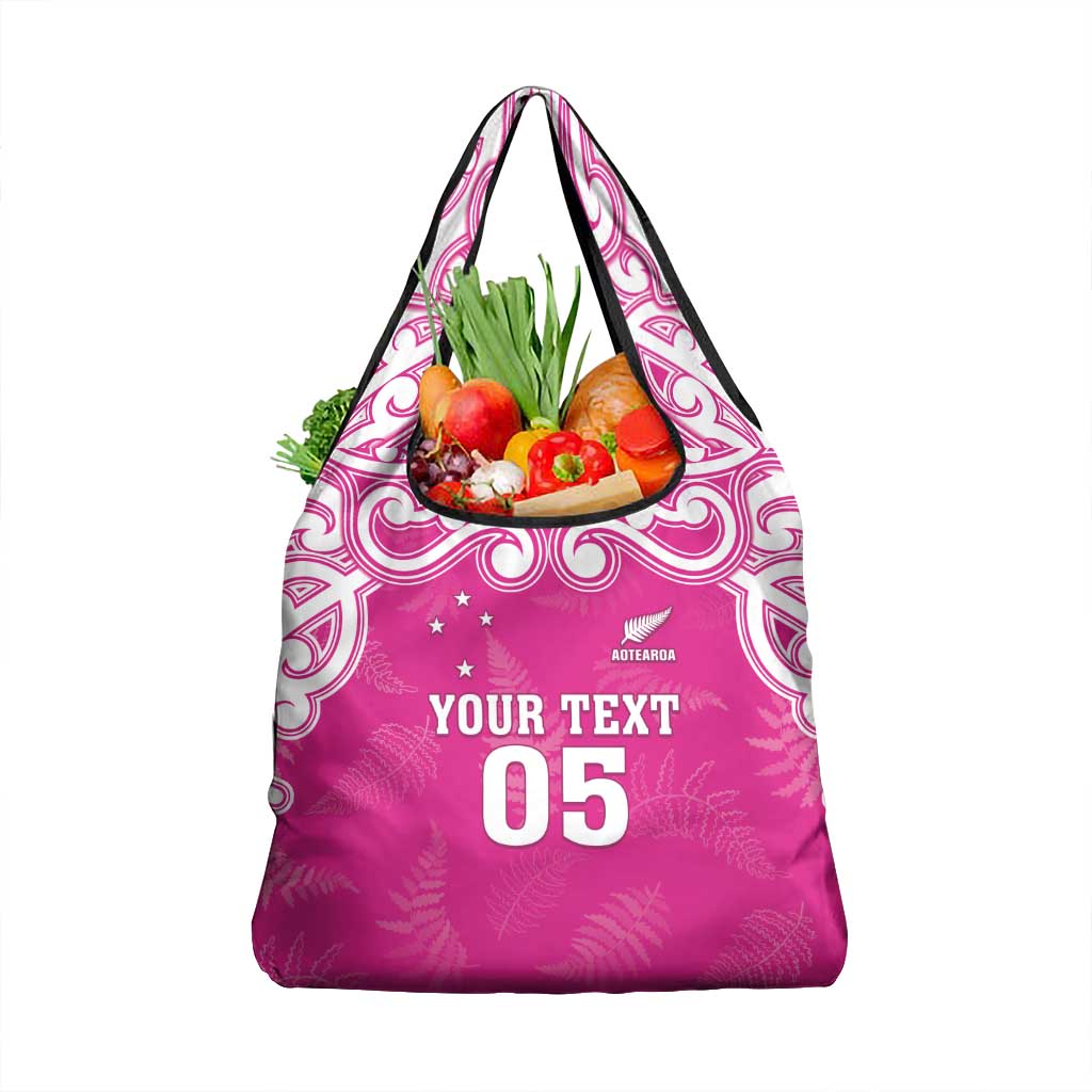 New Zealand Fern Women Rugby Custom Grocery Bag Pink Maori Pattern
