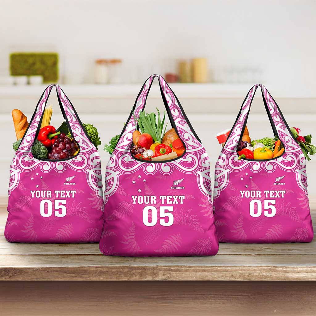 New Zealand Fern Women Rugby Custom Grocery Bag Pink Maori Pattern