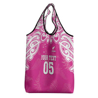 New Zealand Fern Women Rugby Custom Grocery Bag Pink Maori Pattern