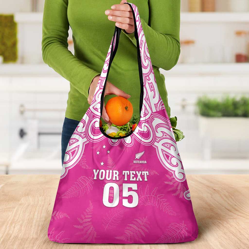 New Zealand Fern Women Rugby Custom Grocery Bag Pink Maori Pattern