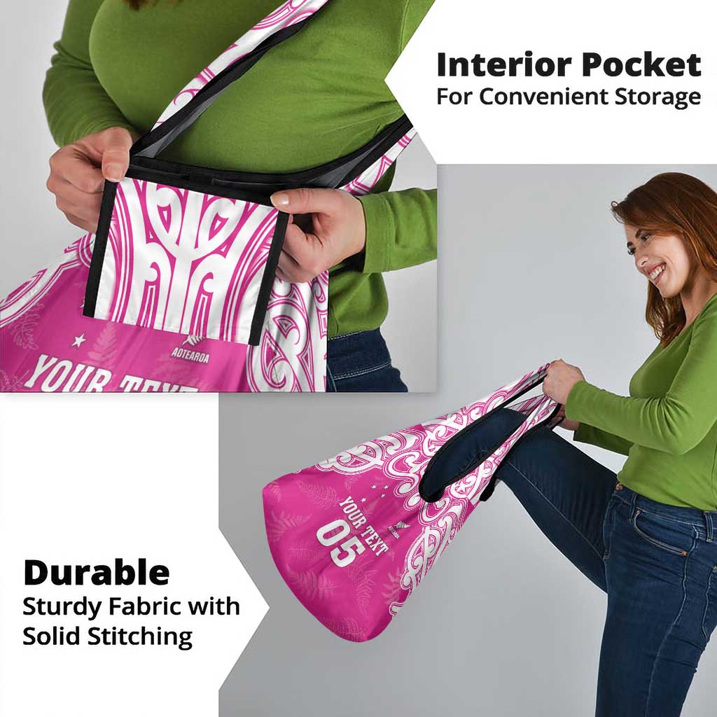 New Zealand Fern Women Rugby Custom Grocery Bag Pink Maori Pattern
