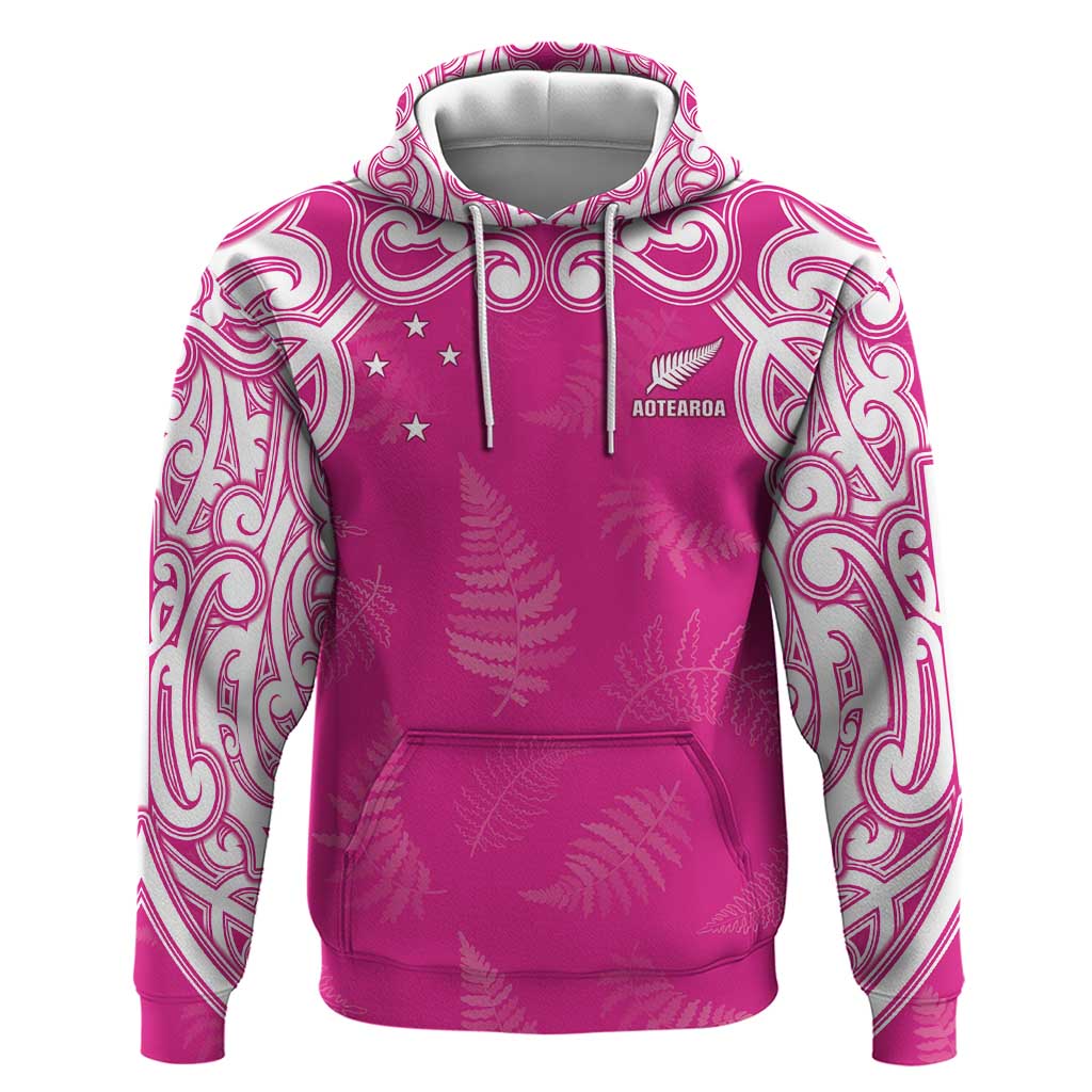 New Zealand Fern Women Rugby Custom Hoodie Pink Maori Pattern