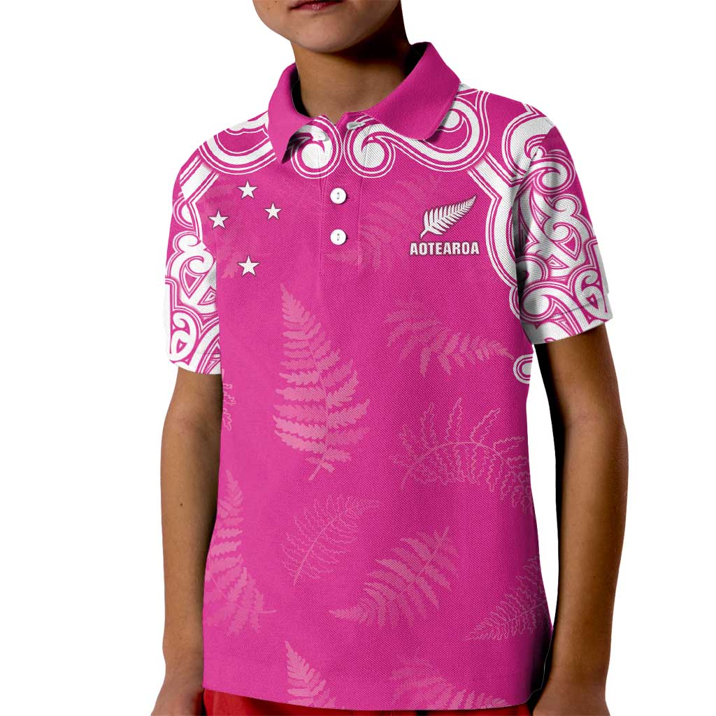 New Zealand Fern Women Rugby Custom Kid Polo Shirt Pink Maori Pattern