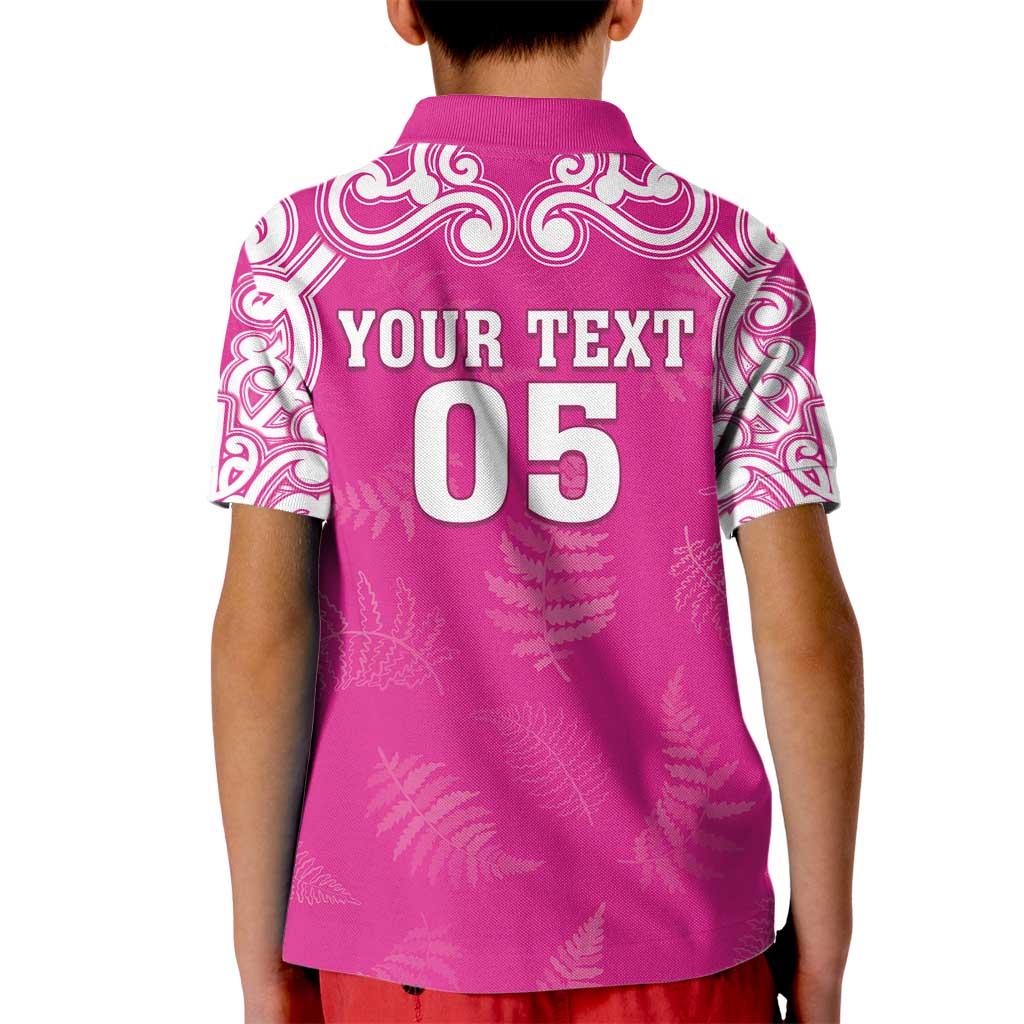 New Zealand Fern Women Rugby Custom Kid Polo Shirt Pink Maori Pattern