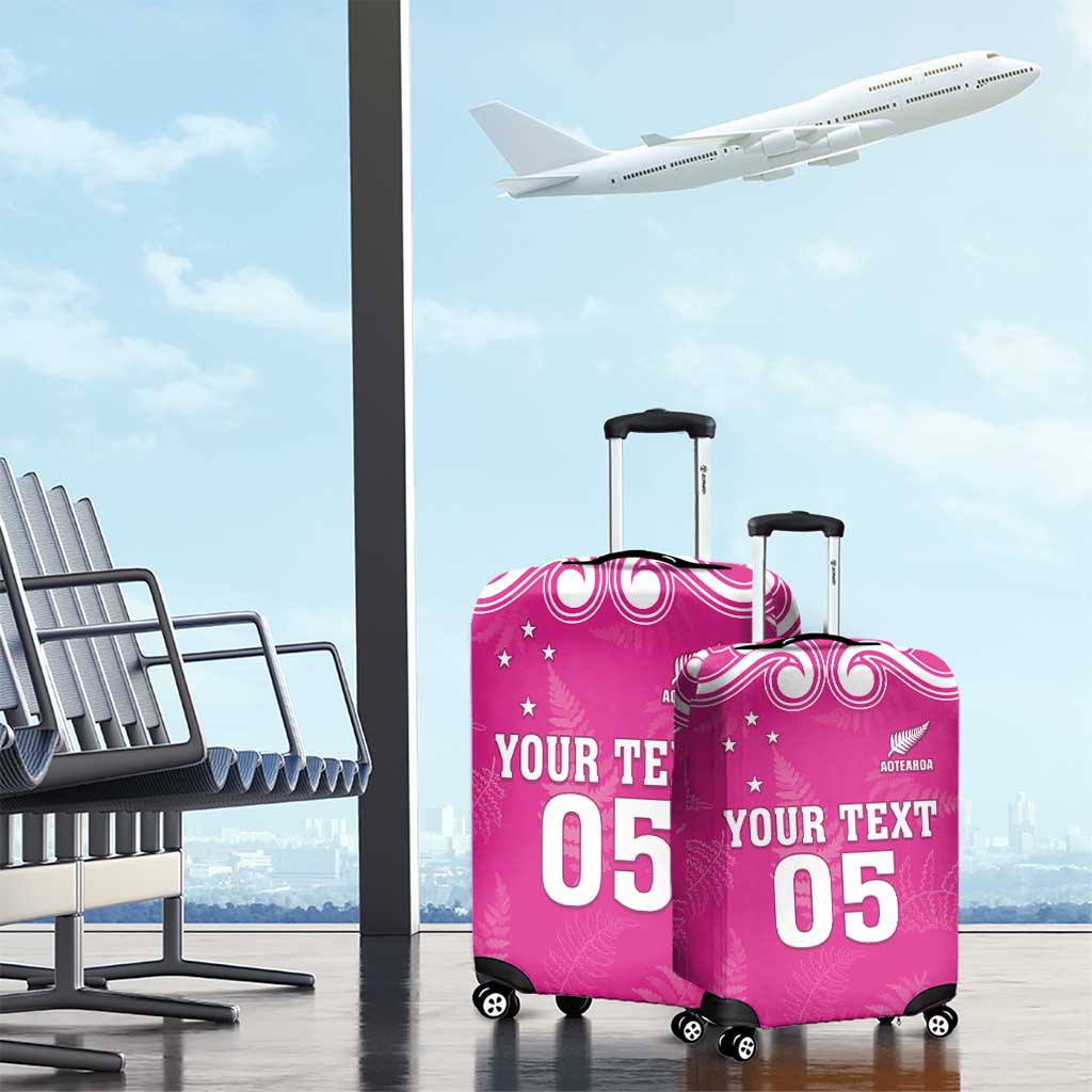 New Zealand Fern Women Rugby Custom Luggage Cover Pink Maori Pattern
