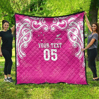 New Zealand Fern Women Rugby Custom Quilt Pink Maori Pattern