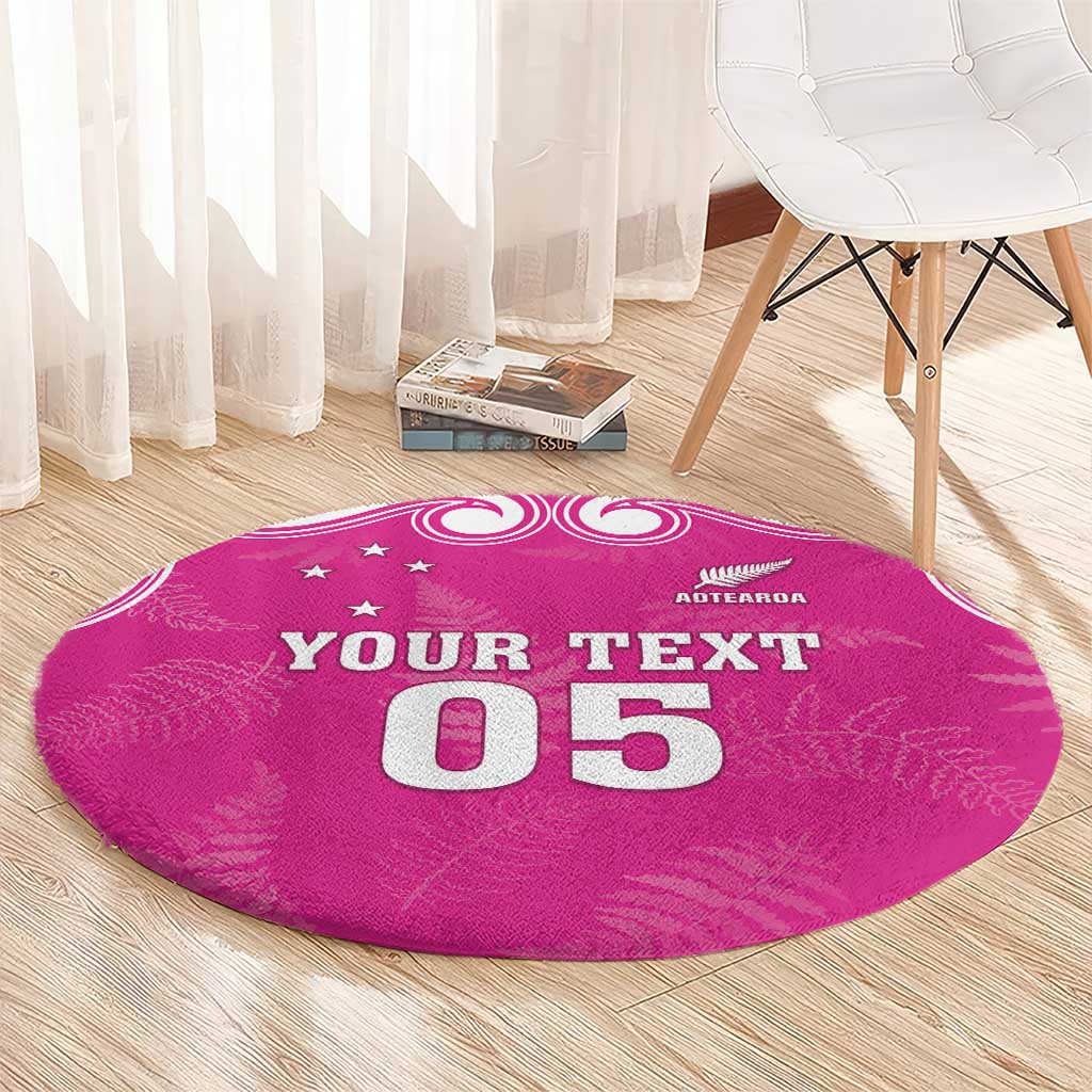 New Zealand Fern Women Rugby Custom Round Carpet Pink Maori Pattern