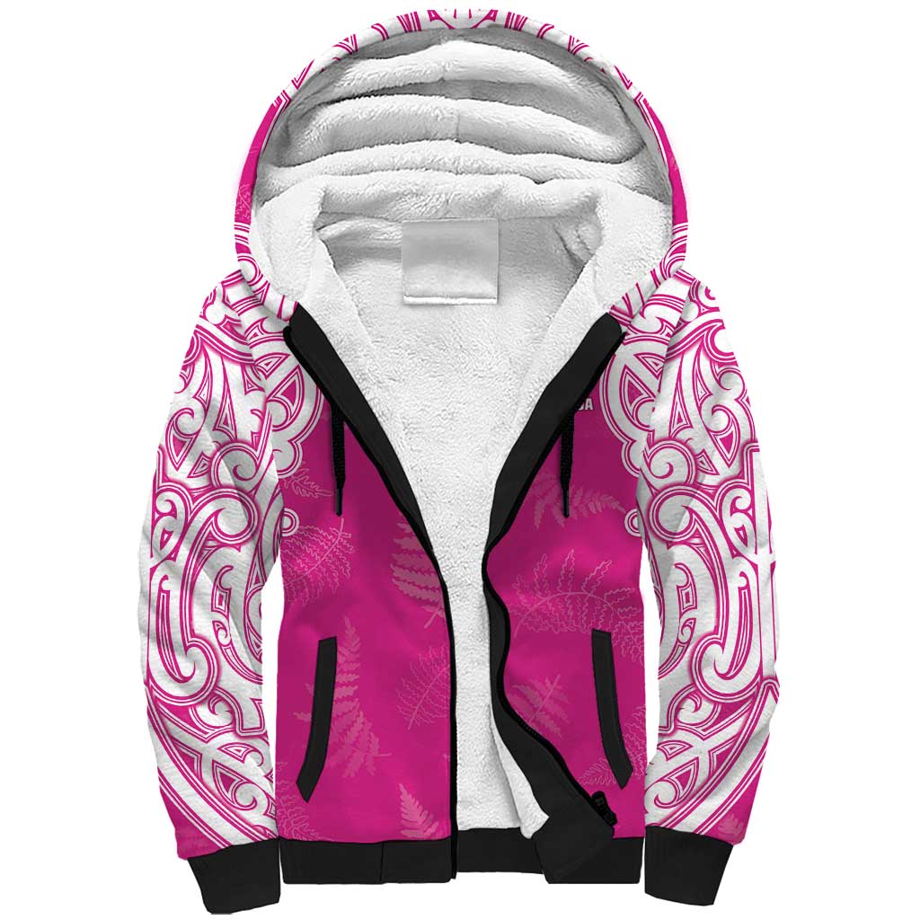New Zealand Fern Women Rugby Custom Sherpa Hoodie Pink Maori Pattern LT05 Unisex Pink - Polynesian Pride