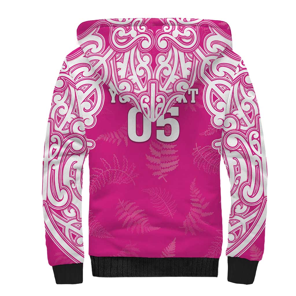 New Zealand Fern Women Rugby Custom Sherpa Hoodie Pink Maori Pattern LT05 - Polynesian Pride