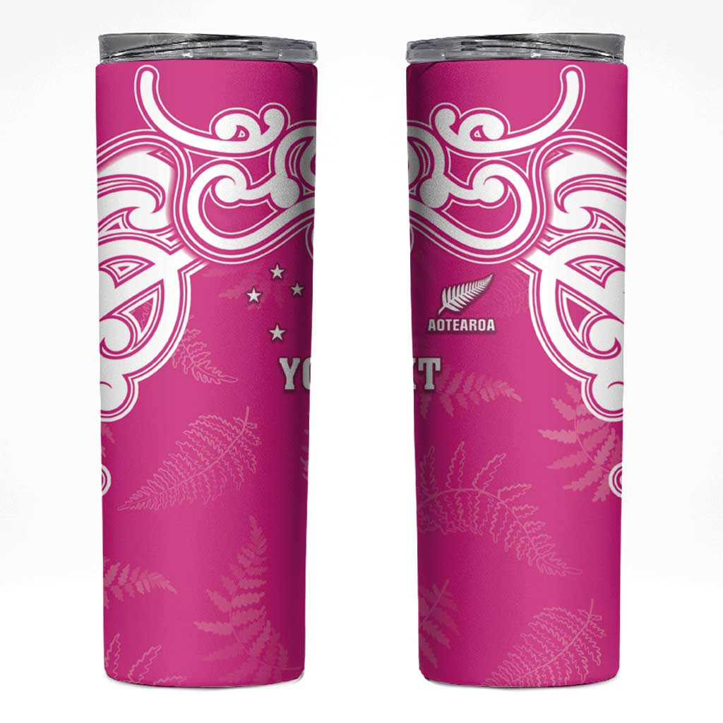 New Zealand Fern Women Rugby Custom Skinny Tumbler Pink Maori Pattern