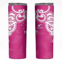 New Zealand Fern Women Rugby Custom Skinny Tumbler Pink Maori Pattern